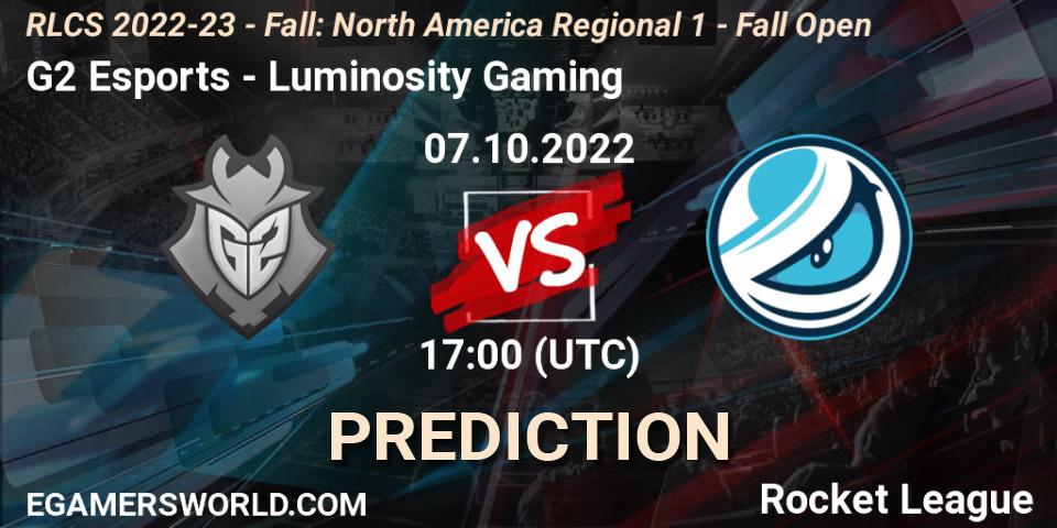 Prognose für das Spiel G2 Esports VS Luminosity Gaming. 07.10.22. Rocket League - RLCS 2022-23 - Fall: North America Regional 1 - Fall Open