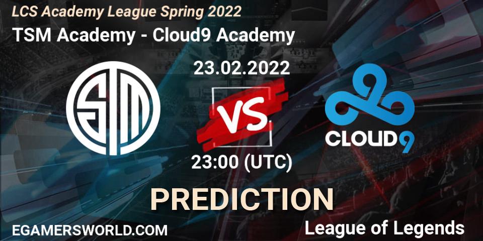 Prognose für das Spiel TSM Academy VS Cloud9 Academy. 23.02.2022 at 23:00. LoL - LCS Academy League Spring 2022