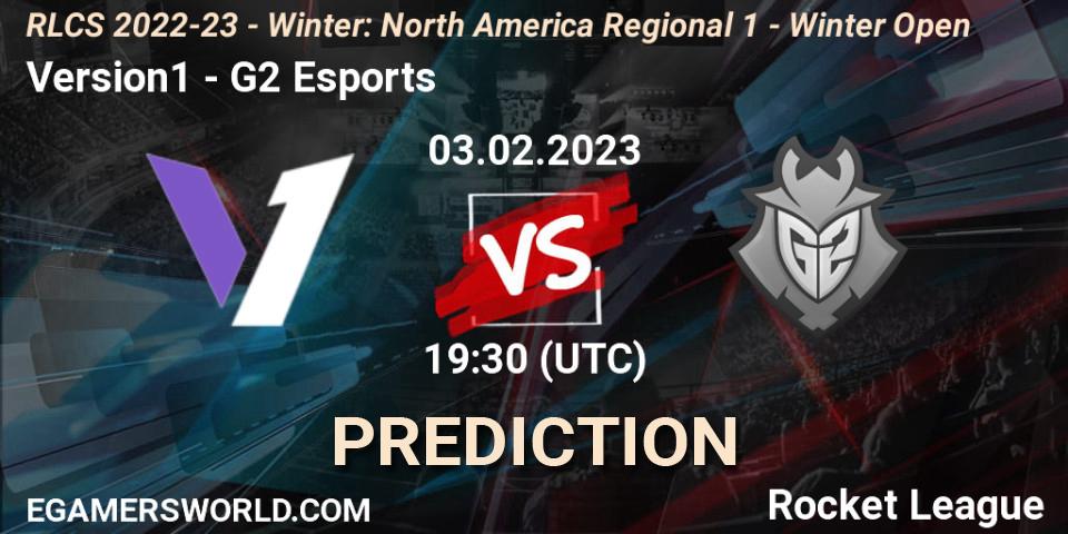 Prognose für das Spiel Version1 VS G2 Esports. 03.02.2023 at 19:30. Rocket League - RLCS 2022-23 - Winter: North America Regional 1 - Winter Open