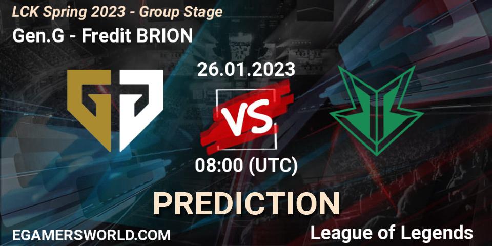 Prognose für das Spiel Gen.G VS Fredit BRION. 26.01.23. LoL - LCK Spring 2023 - Group Stage