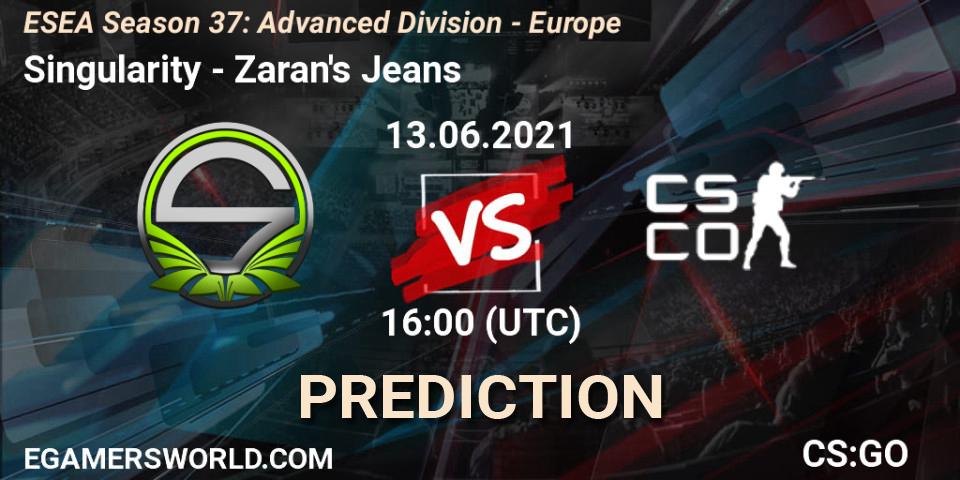 Prognose für das Spiel Singularity VS Zaran's Jeans. 13.06.21. CS2 (CS:GO) - ESEA Season 37: Advanced Division - Europe