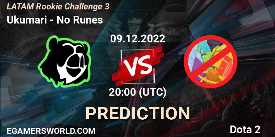 Prognose für das Spiel Ukumari VS No Runes. 09.12.22. Dota 2 - LATAM Rookie Challenge 3