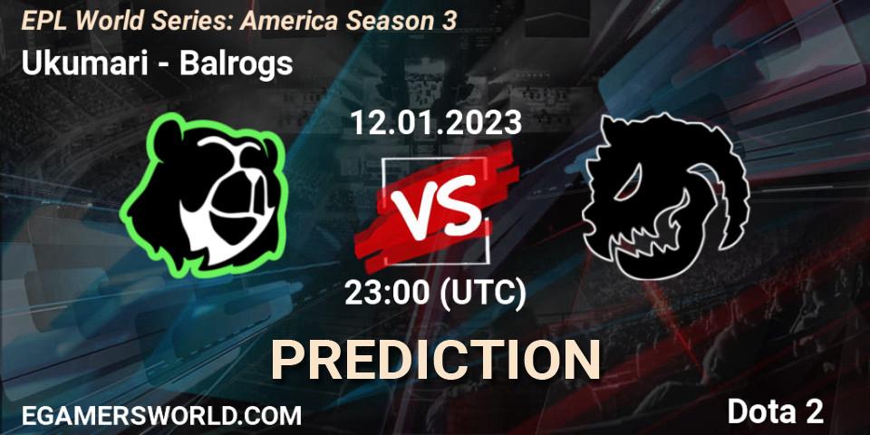 Prognose für das Spiel Ukumari VS Balrogs. 12.01.2023 at 23:17. Dota 2 - EPL World Series: America Season 3