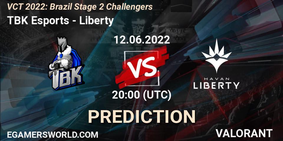 Prognose für das Spiel TBK Esports VS Liberty. 12.06.2022 at 20:00. VALORANT - VCT 2022: Brazil Stage 2 Challengers