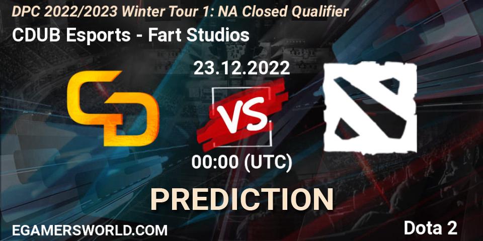 Prognose für das Spiel CDUB Esports VS Fart Studios. 22.12.2022 at 23:39. Dota 2 - DPC 2022/2023 Winter Tour 1: NA Closed Qualifier