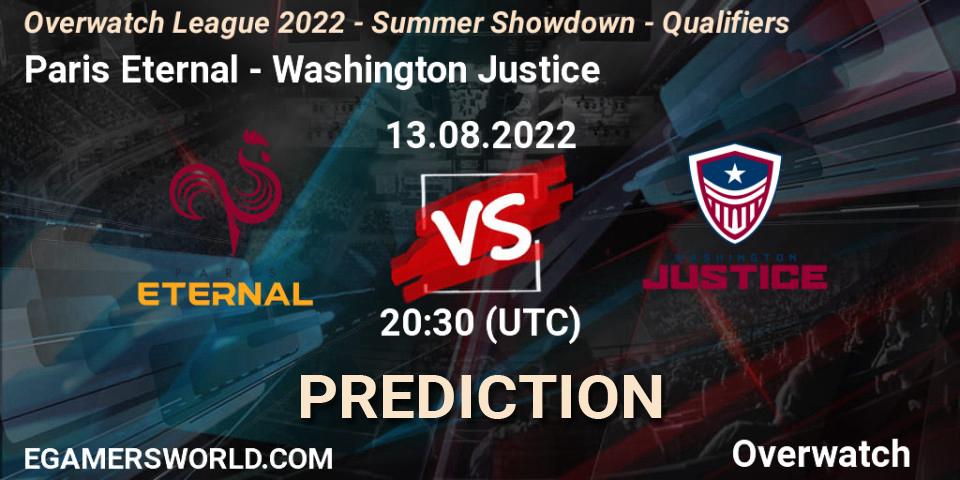 Prognose für das Spiel Paris Eternal VS Washington Justice. 13.08.22. Overwatch - Overwatch League 2022 - Summer Showdown - Qualifiers