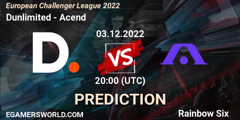 Prognose für das Spiel Dunlimited VS Acend. 03.12.2022 at 20:00. Rainbow Six - European Challenger League 2022