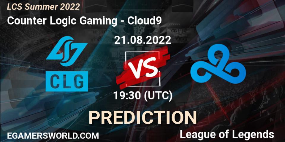 Prognose für das Spiel Counter Logic Gaming VS Cloud9. 21.08.22. LoL - LCS Summer 2022