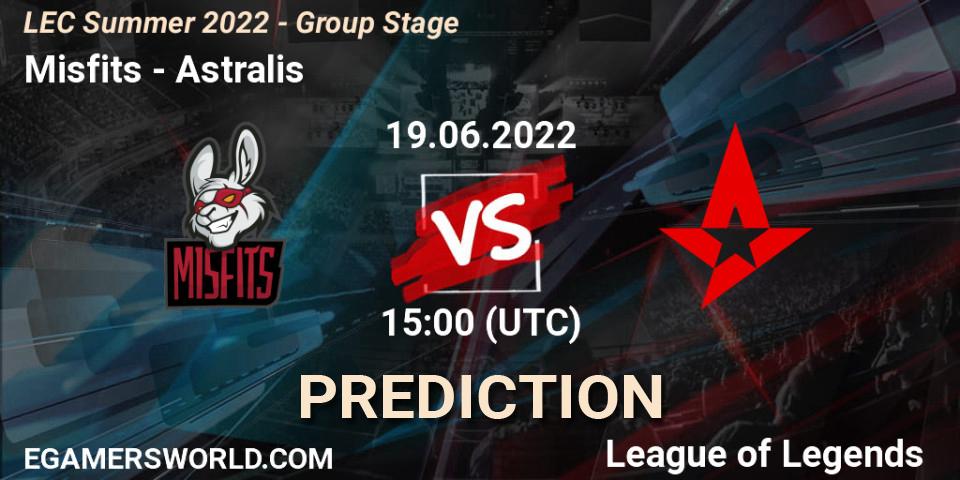 Prognose für das Spiel Misfits Gaming VS Astralis. 19.06.22. LoL - LEC Summer 2022 - Group Stage