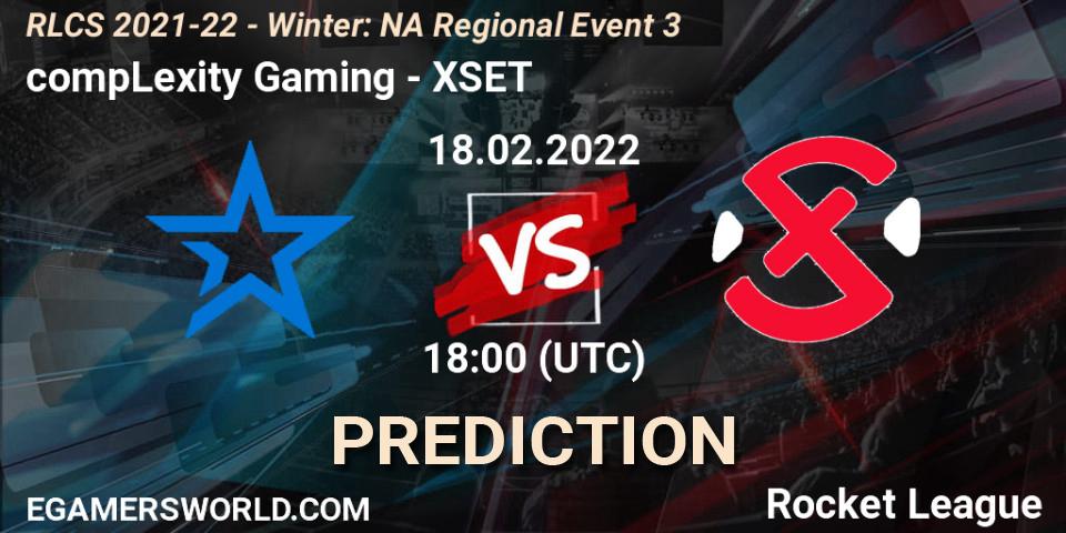 Prognose für das Spiel compLexity Gaming VS XSET. 18.02.22. Rocket League - RLCS 2021-22 - Winter: NA Regional Event 3