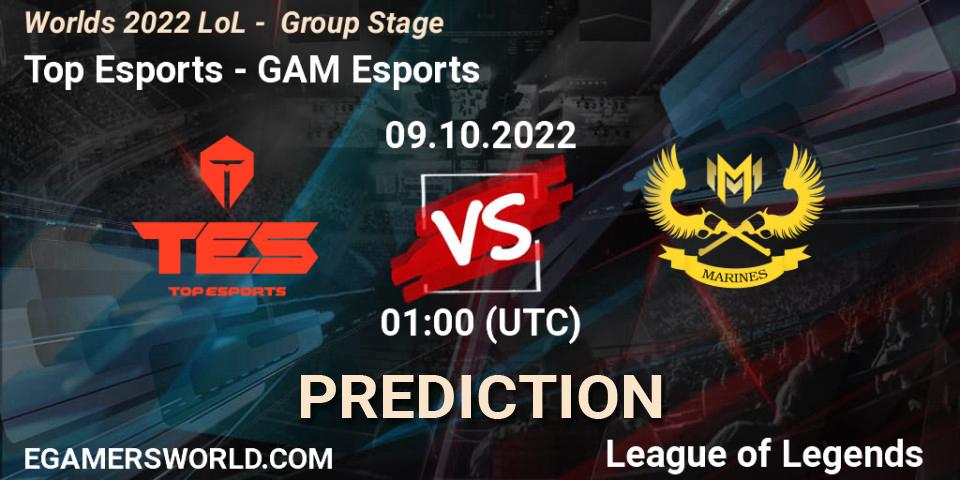 Prognose für das Spiel Top Esports VS GAM Esports. 09.10.2022 at 01:30. LoL - Worlds 2022 LoL - Group Stage