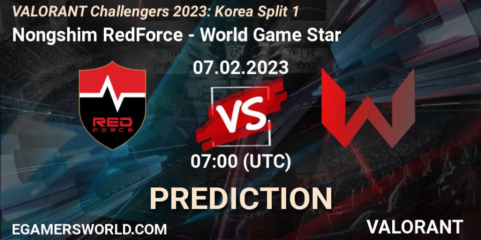 Prognose für das Spiel Nongshim RedForce VS World Game Star. 07.02.23. VALORANT - VALORANT Challengers 2023: Korea Split 1