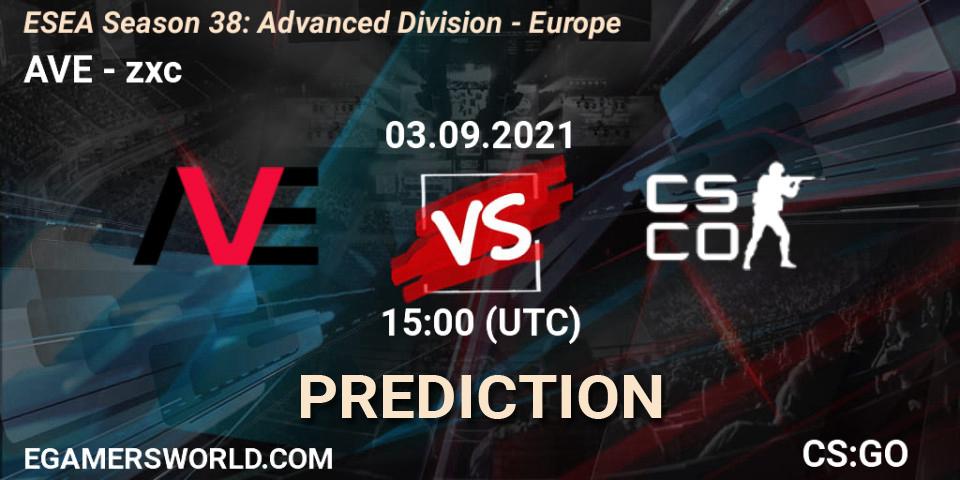 Prognose für das Spiel AVE VS zxc. 03.09.2021 at 15:00. Counter-Strike (CS2) - ESEA Season 38: Advanced Division - Europe