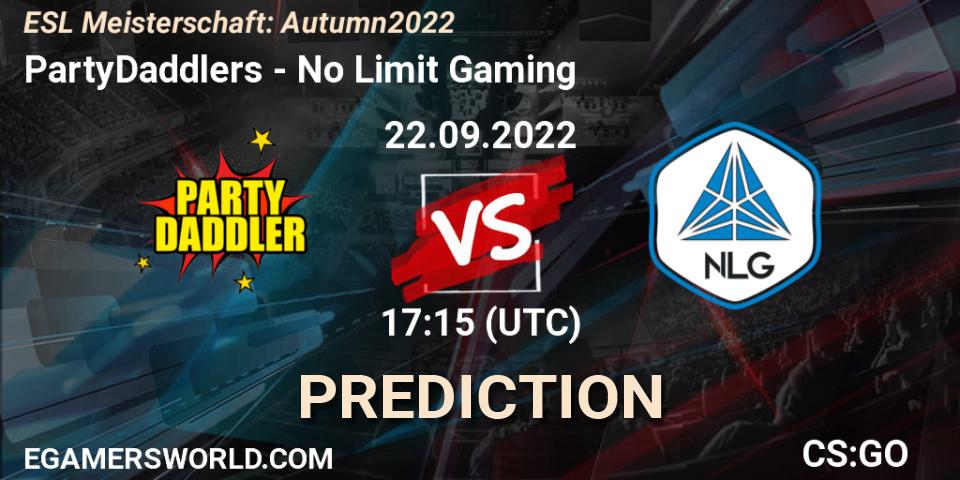 Prognose für das Spiel PartyDaddlers VS No Limit Gaming. 22.09.2022 at 17:15. Counter-Strike (CS2) - ESL Meisterschaft: Autumn 2022