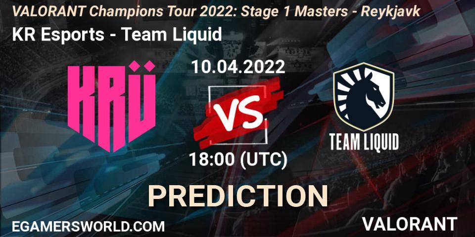 Prognose für das Spiel KRÜ Esports VS Team Liquid. 10.04.2022 at 18:00. VALORANT - VCT 2022: Stage 1 Masters - Reykjavík