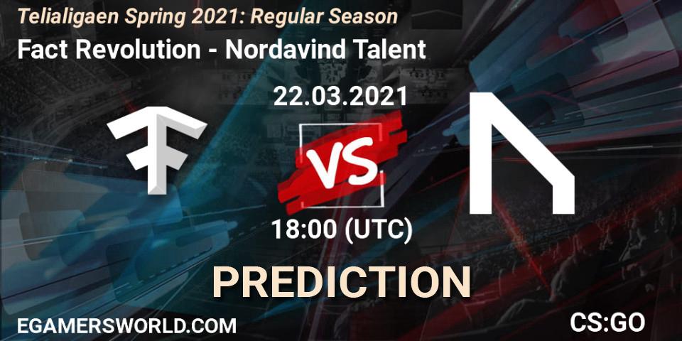 Prognose für das Spiel Fact Revolution VS Nordavind Talent. 22.03.2021 at 18:00. Counter-Strike (CS2) - Telialigaen Spring 2021: Regular Season