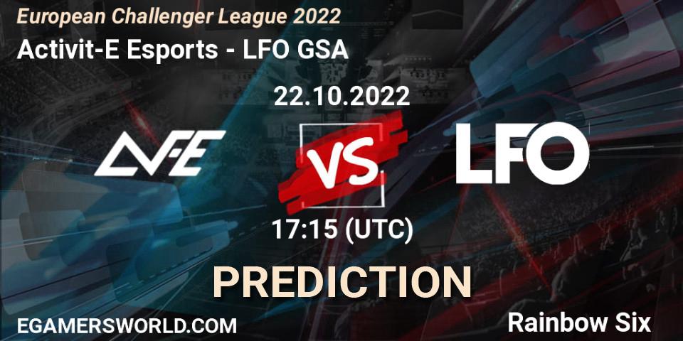 Prognose für das Spiel Activit-E Esports VS LFO GSA. 22.10.2022 at 17:15. Rainbow Six - European Challenger League 2022
