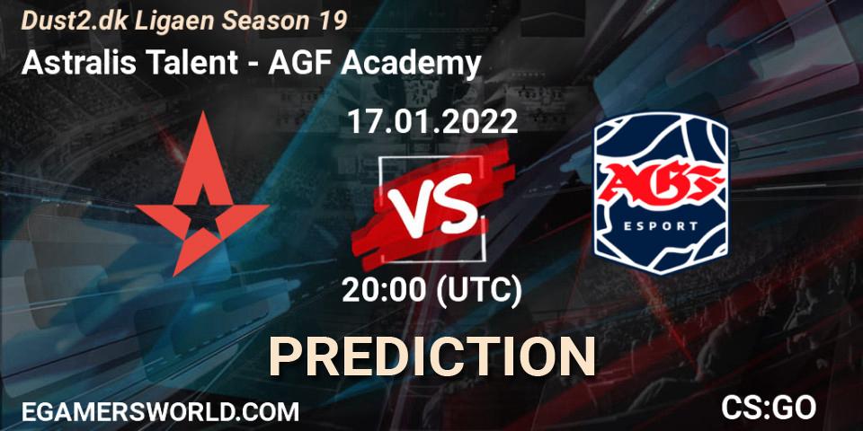 Prognose für das Spiel Astralis Talent VS AGF Academy. 17.01.2022 at 20:00. Counter-Strike (CS2) - Dust2.dk Ligaen Season 19