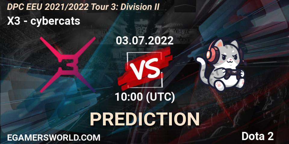 Prognose für das Spiel X3 VS cybercats. 03.07.22. Dota 2 - DPC EEU 2021/2022 Tour 3: Division II