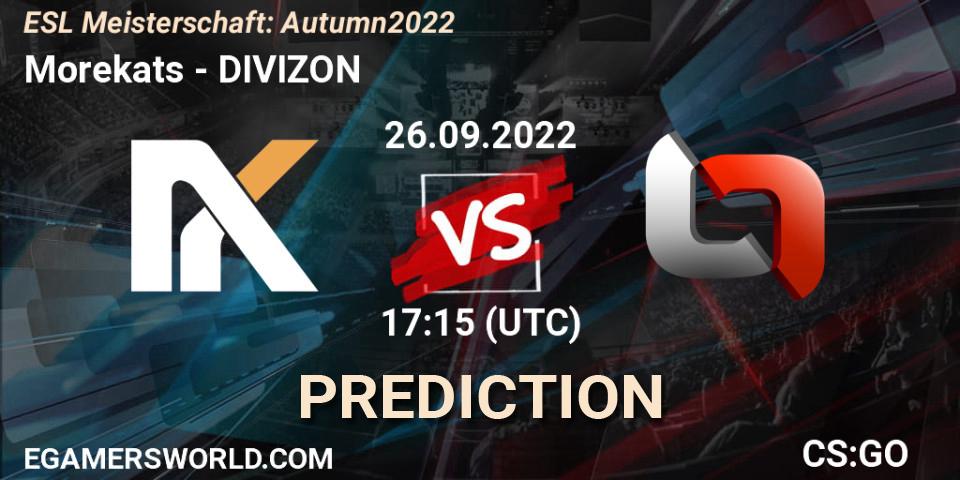 Prognose für das Spiel Morekats VS DIVIZON. 26.09.2022 at 17:15. Counter-Strike (CS2) - ESL Meisterschaft: Autumn 2022