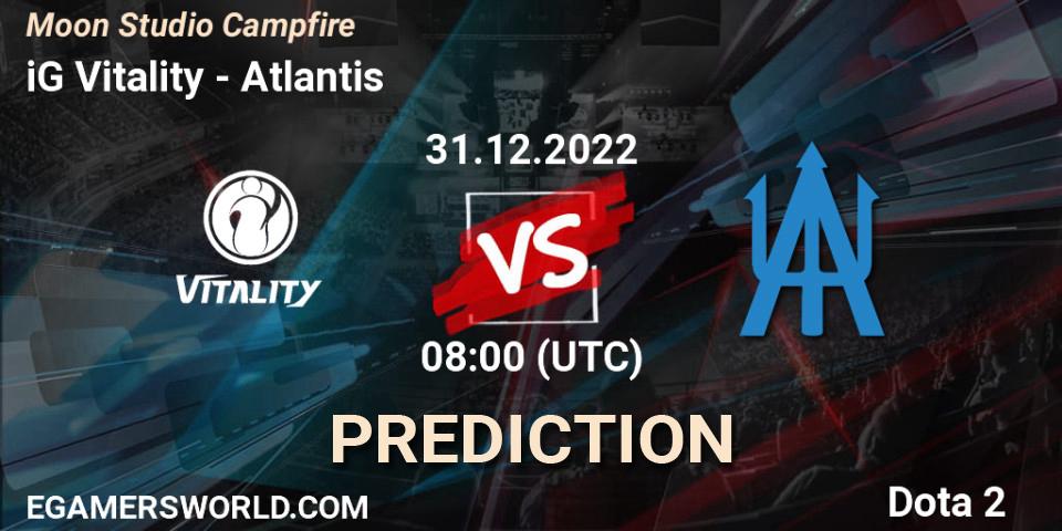 Prognose für das Spiel iG Vitality VS Atlantis. 31.12.2022 at 07:44. Dota 2 - Moon Studio Campfire