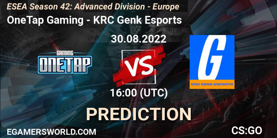 Prognose für das Spiel OneTap Gaming VS KRC Genk Esports. 30.08.2022 at 16:00. Counter-Strike (CS2) - ESEA Season 42: Advanced Division - Europe