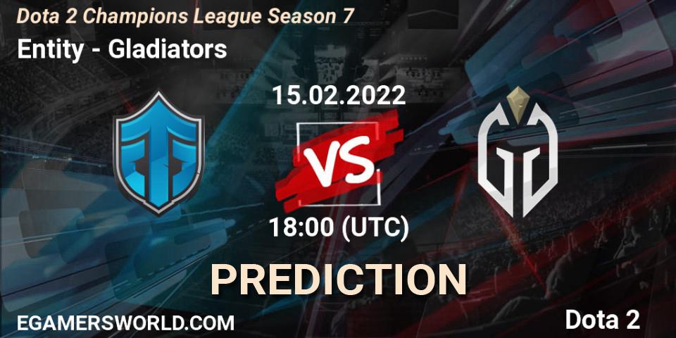 Prognose für das Spiel Entity VS Gladiators. 15.02.2022 at 18:00. Dota 2 - Dota 2 Champions League 2022 Season 7