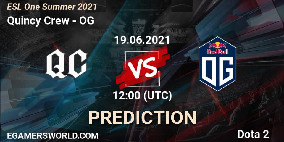 Prognose für das Spiel Quincy Crew VS OG. 19.06.2021 at 11:55. Dota 2 - ESL One Summer 2021