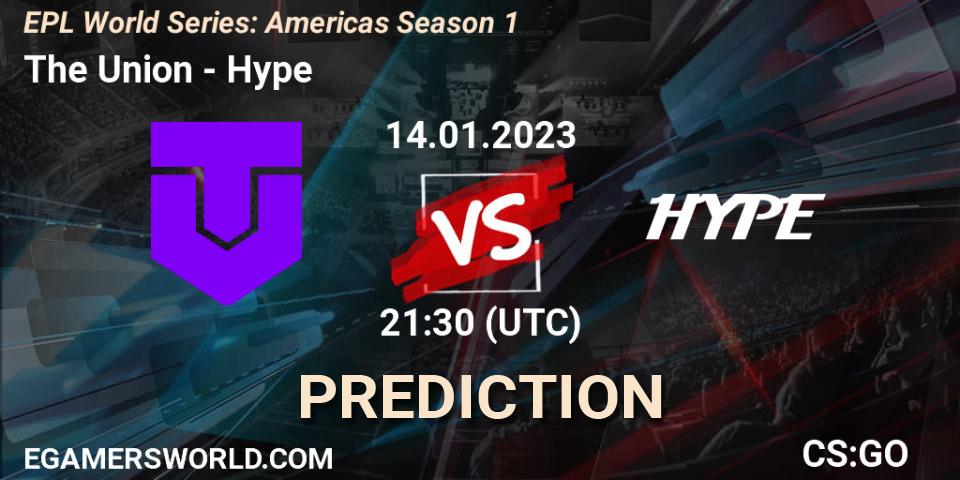 Prognose für das Spiel The Union VS Hype. 14.01.2023 at 21:30. Counter-Strike (CS2) - EPL World Series: Americas Season 1