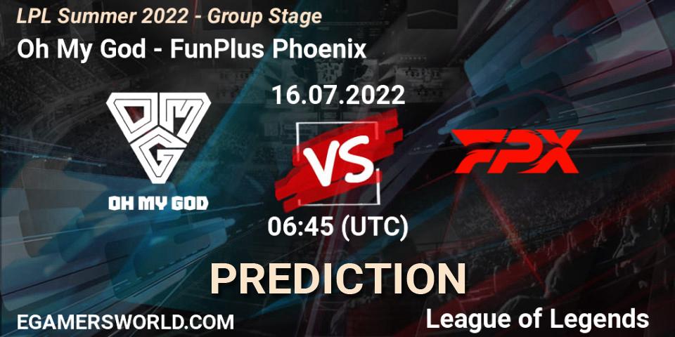 Prognose für das Spiel Oh My God VS FunPlus Phoenix. 17.07.22. LoL - LPL Summer 2022 - Group Stage
