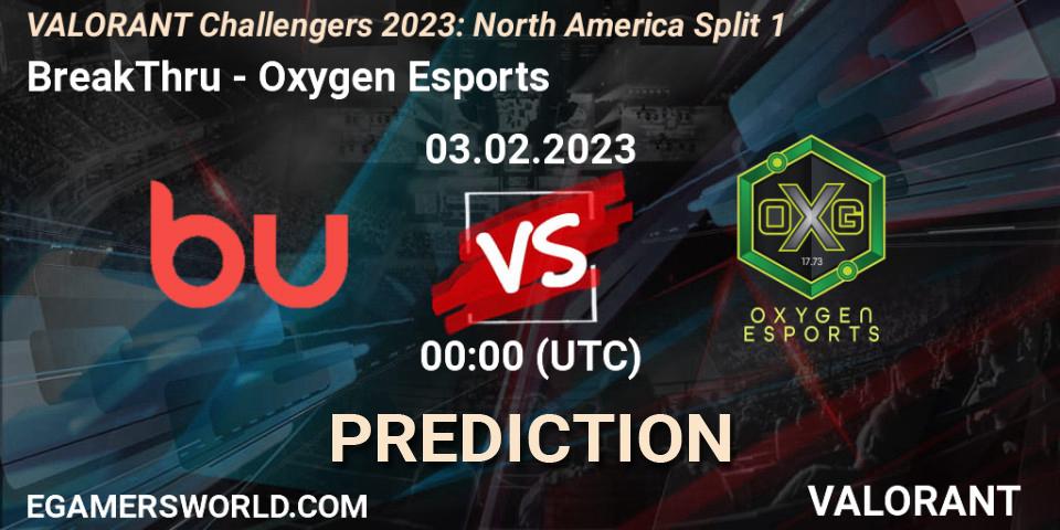 Prognose für das Spiel BreakThru VS Oxygen Esports. 03.02.23. VALORANT - VALORANT Challengers 2023: North America Split 1