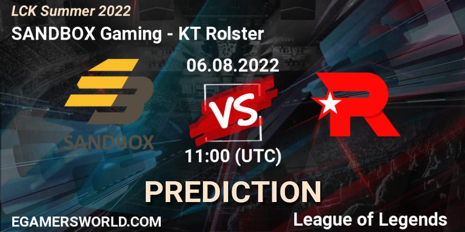 Prognose für das Spiel SANDBOX Gaming VS KT Rolster. 06.08.22. LoL - LCK Summer 2022