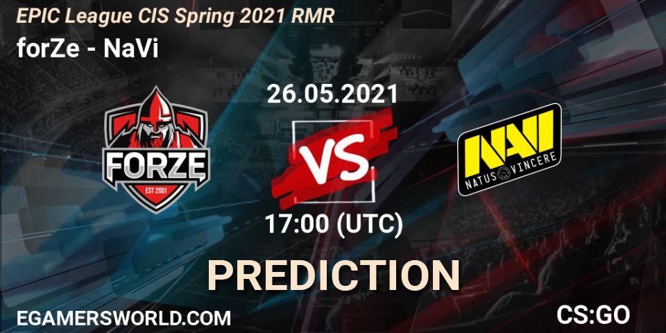 Prognose für das Spiel forZe VS NaVi. 26.05.21. CS2 (CS:GO) - EPIC League CIS Spring 2021 RMR