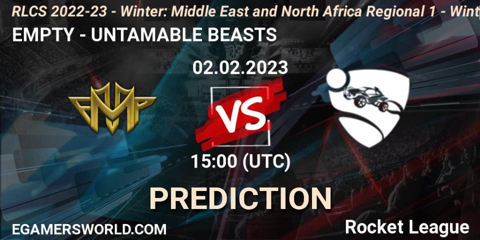 Prognose für das Spiel EMPTY VS UNTAMABLE BEASTS. 02.02.2023 at 15:00. Rocket League - RLCS 2022-23 - Winter: Middle East and North Africa Regional 1 - Winter Open