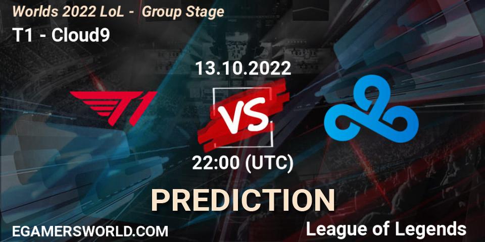Prognose für das Spiel T1 VS Cloud9. 13.10.2022 at 23:00. LoL - Worlds 2022 LoL - Group Stage
