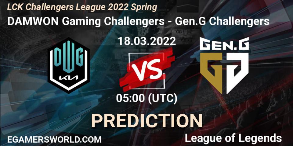 Prognose für das Spiel DAMWON Gaming Challengers VS Gen.G Challengers. 18.03.2022 at 05:00. LoL - LCK Challengers League 2022 Spring