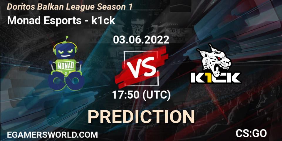 Prognose für das Spiel Monad Esports VS k1ck. 03.06.22. CS2 (CS:GO) - Doritos Balkan League Season 1