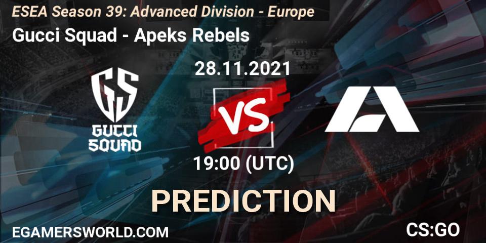 Prognose für das Spiel Gucci Squad VS Apeks Rebels. 28.11.21. CS2 (CS:GO) - ESEA Season 39: Advanced Division - Europe