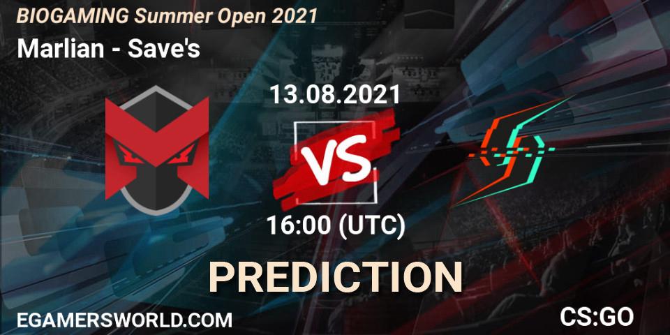 Prognose für das Spiel Marlian VS Save's. 13.08.2021 at 16:00. Counter-Strike (CS2) - BIOGAMING Summer Open 2021