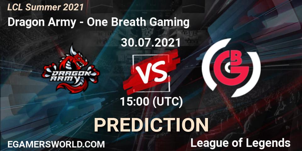 Prognose für das Spiel Dragon Army VS One Breath Gaming. 30.07.21. LoL - LCL Summer 2021