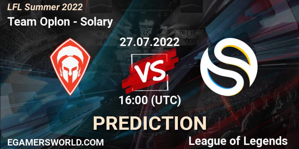 Prognose für das Spiel Team Oplon VS Solary. 27.07.2022 at 16:00. LoL - LFL Summer 2022