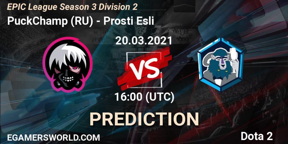 Prognose für das Spiel PuckChamp (RU) VS Prosti Esli. 20.03.2021 at 15:59. Dota 2 - EPIC League Season 3 Division 2