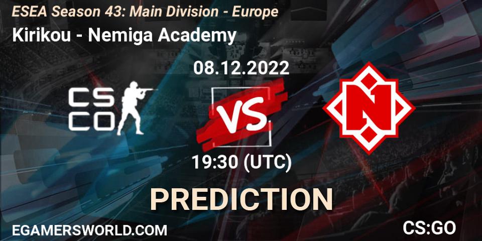 Prognose für das Spiel Kirikou VS Nemiga Academy. 09.12.22. CS2 (CS:GO) - ESEA Season 43: Main Division - Europe