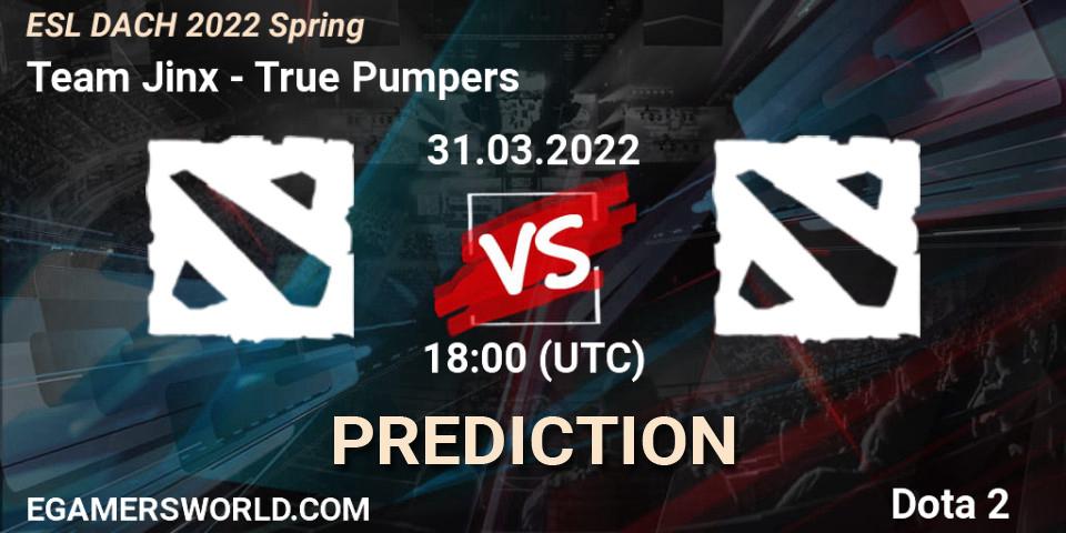 Prognose für das Spiel Team Jinx VS True Pumpers. 31.03.2022 at 19:11. Dota 2 - ESL Meisterschaft Spring 2022
