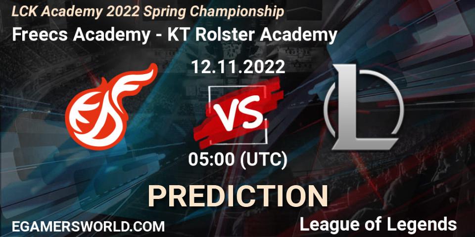 Prognose für das Spiel Freecs Academy VS KT Rolster Academy. 12.11.2022 at 05:00. LoL - LCK Academy 2022 Spring Championship