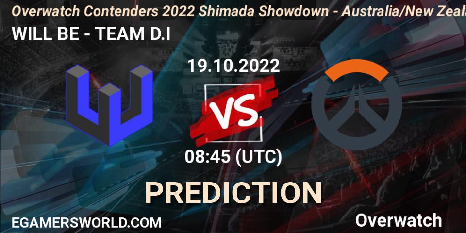 Prognose für das Spiel WILL BE VS TEAM D.I. 19.10.2022 at 08:45. Overwatch - Overwatch Contenders 2022 Shimada Showdown - Australia/New Zealand - October