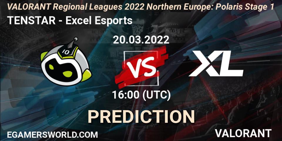 Prognose für das Spiel TENSTAR VS Excel Esports. 20.03.2022 at 16:00. VALORANT - VALORANT Regional Leagues 2022 Northern Europe: Polaris Stage 1