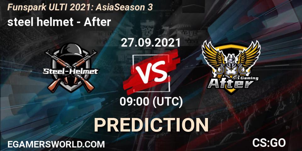 Prognose für das Spiel steel helmet VS After. 27.09.2021 at 09:00. Counter-Strike (CS2) - Funspark ULTI 2021: Asia Season 3