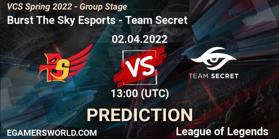Prognose für das Spiel Burst The Sky Esports VS Team Secret. 02.04.22. LoL - VCS Spring 2022 - Group Stage 