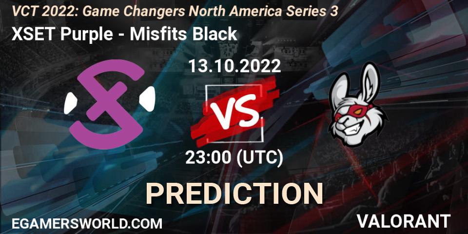 Prognose für das Spiel XSET Purple VS Misfits Black. 14.10.2022 at 00:15. VALORANT - VCT 2022: Game Changers North America Series 3